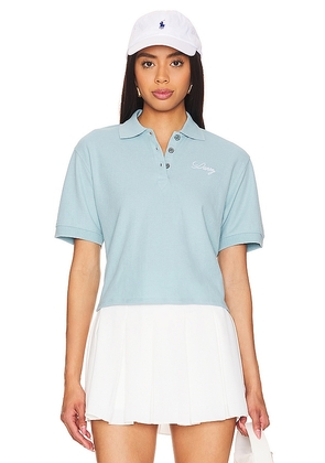 DANZY Cropped Polo Top in Baby Blue. Size M, S, XL, XS.