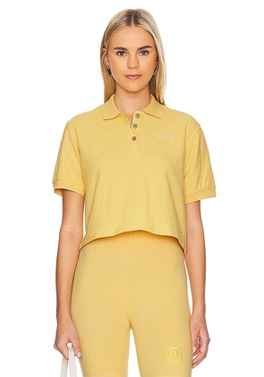 DANZY Cropped Polo Top in Yellow. Size M, S, XL, XS.