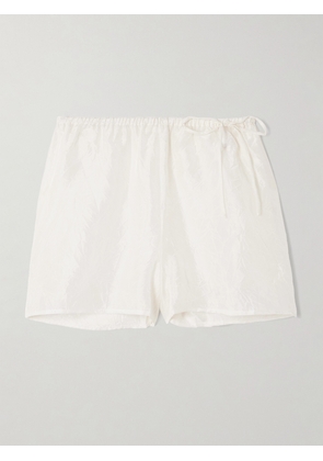 Skin - Tina Tie-detailed Crinkled Silk-habotai Pajama Shorts - Off-white - 0,1,2,3,4,5