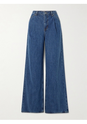 Self-Portrait - Pleated High-rise Wide-leg Jeans - Blue - 24,25,26,27,28,30,32