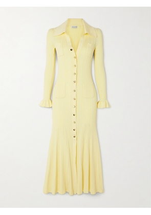 Self-Portrait - Button-embellished Ribbed-knit Midi Dress - Yellow - x small,small,medium,large