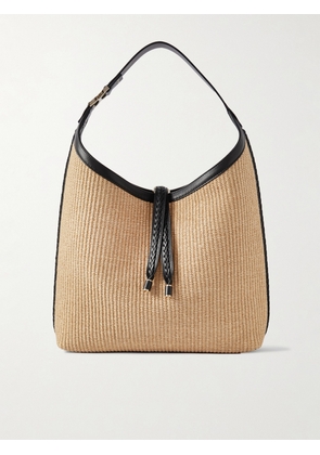 Chloé - Marcie Leather-trimmed Raffia Shoulder Bag - Neutrals - One size