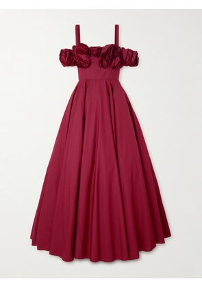Giambattista Valli - Cold-shoulder Appliquéd Cotton Gown - Red - IT38,IT40,IT42,IT44,IT46