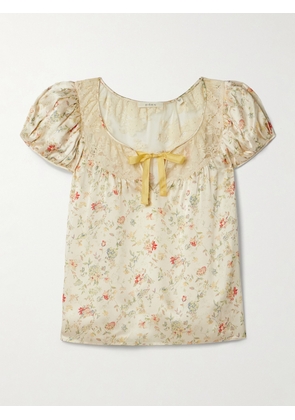DÔEN - Camri Corded Lace-trimmed Floral-print Silk-satin Top - Yellow - x small,small,medium,large,x large