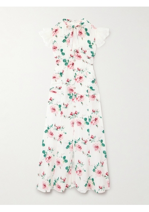 Alessandra Rich - Bow-detailed Embellished Organza-trimmed Floral-print Silk Midi Dress - White - IT36,IT38,IT40,IT42,IT44,IT46