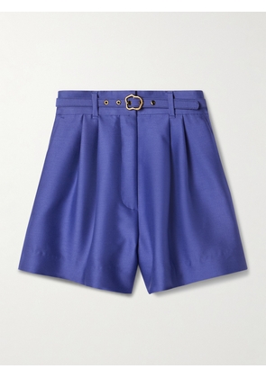 Zimmermann - Natura Belted Pleated Wool And Silk-blend Shorts - Blue - 00,0,1,2,3,4