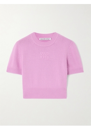 alexanderwang.t - Embossed Cotton And Wool-blend Cropped Sweater - Pink - x small,small,medium,large,x large