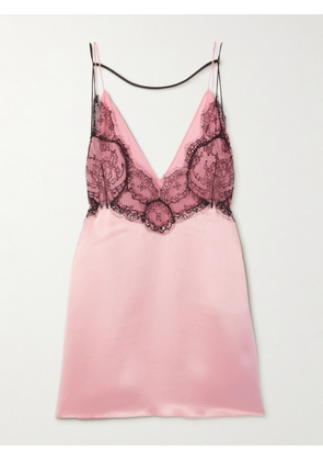 Gucci - Open-back Leavers Lace-paneled Silk-blend Satin Mini Dress - Pink - IT38,IT42