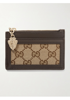 Gucci - Luce Embellished Textured-leather And Canvas-jacquard Cardholder - Neutrals - One size