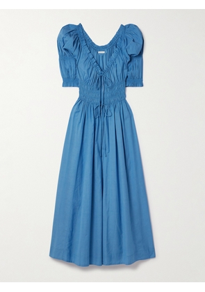 DÔEN - Ischia Shirred Cotton-blend Voile Midi Dress - Blue - xx small,x small,small,medium,large,x large,xx large