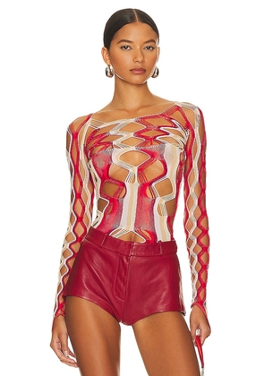 Poster Girl Marina Top Shapewear Fishnet Boat Neck Top in Red.