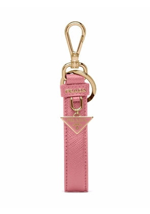 Prada triangle-logo leather keychain - Pink