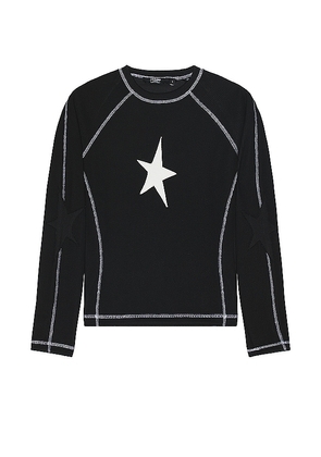 Jaded London Star Applique Rib Long Sleeve Tee in Black. Size M, S, XL.