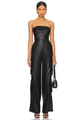 superdown Alice Faux Leather Jumpsuit in Black. Size M, S, XL, XS, XXS.