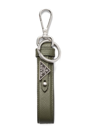 Prada triangle-logo leather keychain - Green