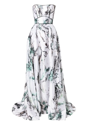 Saiid Kobeisy abstract print strapless dress - White