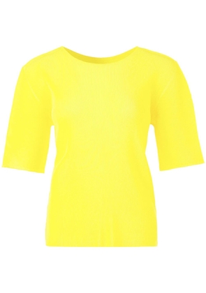 Pleats Please Issey Miyake ribbed-detailing round-neck T-shirt - Yellow