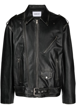AMBUSH spray paint-print leather jacket - Black