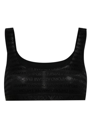 Emporio Armani logo-jacquard mesh bra - Black