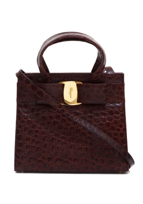 Ferragamo Pre-Owned Vara crocodile-effect leather handbag - Brown