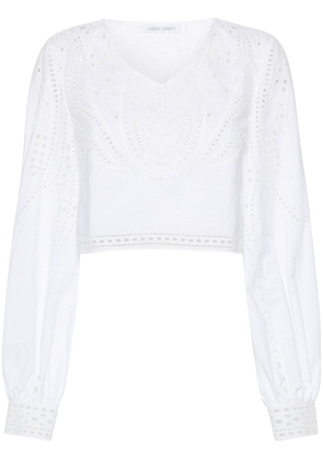 Alberta Ferretti broderie-anglaise cropped blouse - White