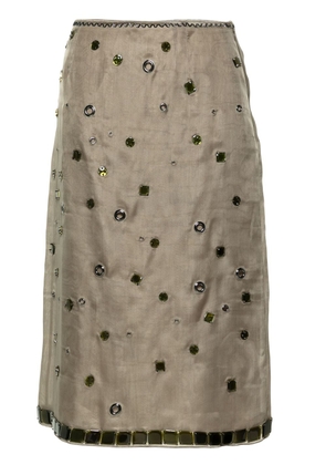 Prada crystal-embellished silk midi skirt - Green