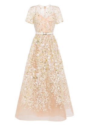Elie Saab Atom embroidered belted gown - Brown