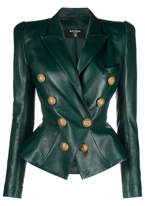 Balmain double-breasted leather blazer - Green
