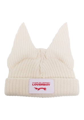 Charles Jeffrey Loverboy animal-ears ribbed-knit beanie - White