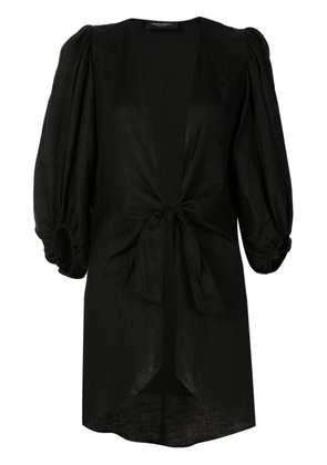 Adriana Degreas tie-front linen blend blouse - Black