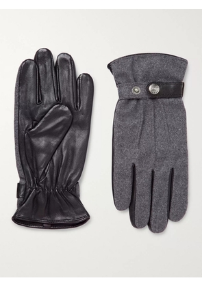Dents - Guildford Mélange Flannel and Leather Gloves - Men - Gray - M