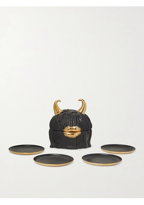 L'Objet - Haas Lynda Porcelain and Gold-Plated Plate Set - Men - Black