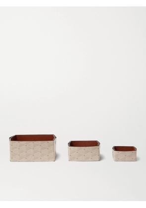 Métier - Set of Three Reversible Collapsible Printed Canvas and Leather Boxes - Men - Neutrals