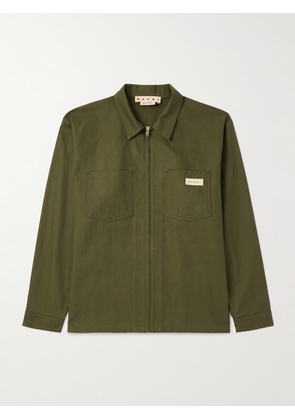 Marni - Logo-Appliquéd Cotton-Blend Gabardine Overshirt - Men - Green - IT 46