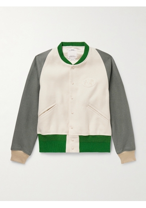 Visvim - Colour-Block Logo-Appliquéd Wool and Linen-Blend Varsity Jacket - Men - Green - 1