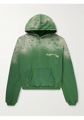 RRR123 - Gym Bag Logo-Embroidered Paint-Splattered Cotton-Jersey Hoodie - Men - Green - 1