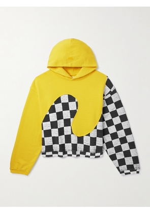 ERL - Panelled Checkerboard Cotton-Jersey Hoodie - Men - Yellow - XS