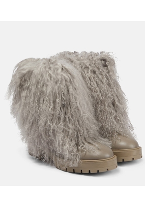 Aquazzura Shearling-trimmed leather ankle boots