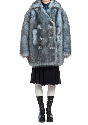 Prada - Double-Breasted Faux Fur Coat - Blue - IT 48 - Moda Operandi