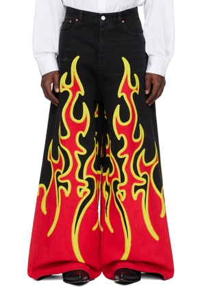 VETEMENTS Black & Red Fire Big Shape Jeans