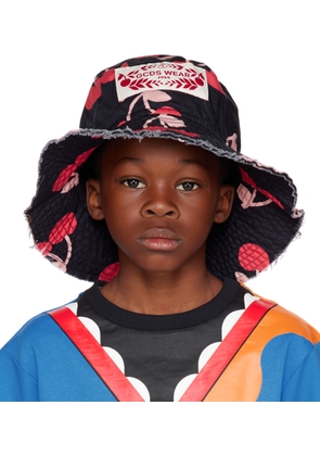 GCDS Kids Kids Black Printed Bucket Hat