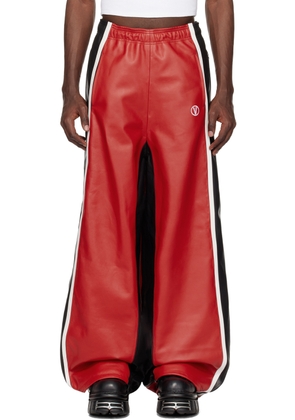 VETEMENTS Red & Black Piping Leather Pants