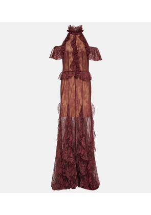 Costarellos Morgana ruffled lace maxi gown