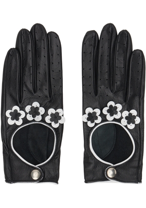 Ernest W. Baker Black & White Floral Leather Gloves