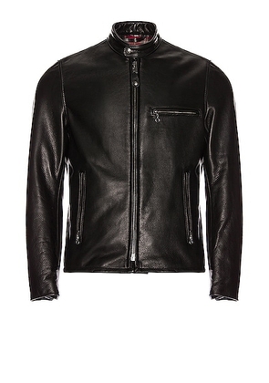 Schott Waxed Natural Pebbled Cowhide Cafe Leather Jacket in Black - Black. Size M (also in L, XL).