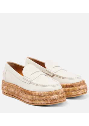 Tod's Leather and raffia platform loafers