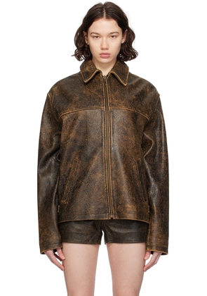 GUESS USA Brown Crackle Leather Jacket
