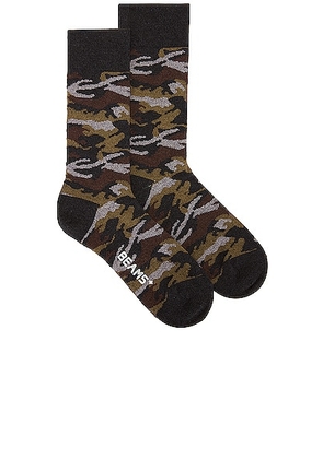 Beams Plus Melange Camo Socks in charcoal - Charcoal. Size all.