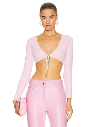 Alexander Wang Crystal Tie V Neck Cropped Cardigan in Neon Light Pink - Pink. Size M (also in S).