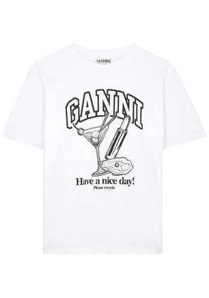 Ganni Future Heavy Printed Cotton T-shirt - White - L (UK14 / L)